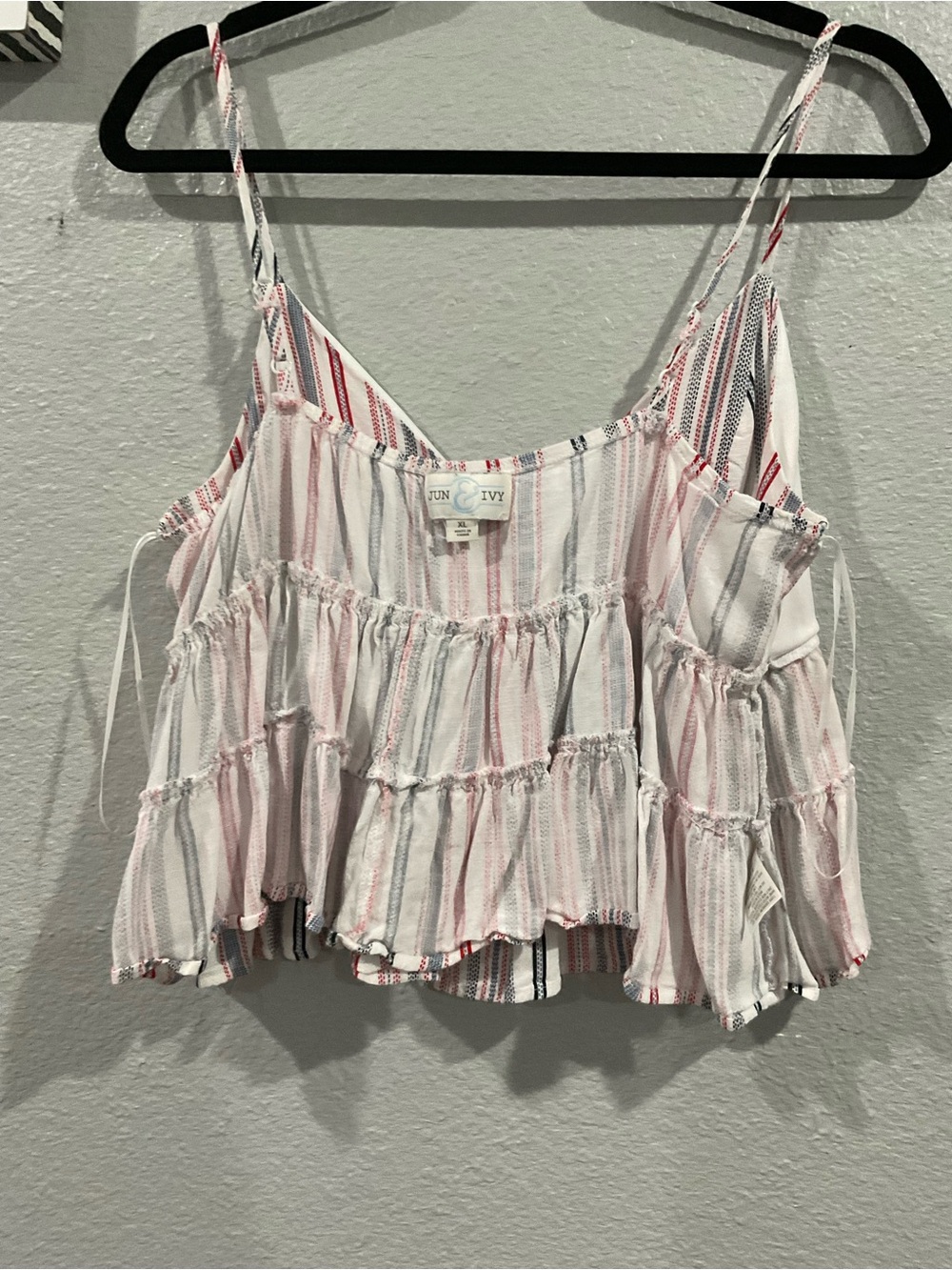 Striped Tie-Front Ruffle Cami - Picture 5 of 7